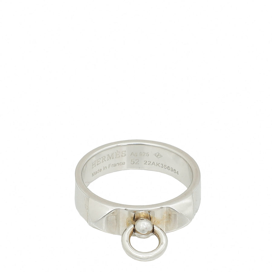 Hermes Silver Sterling Collier de Chien Small Model Ring 52