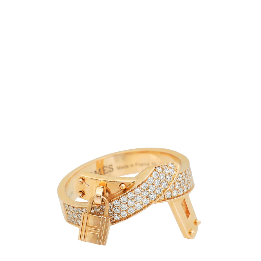 Hermes 18K Rose Gold Diamond Kelly Gavroche Ring 52