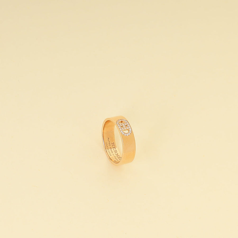 Hermes 18K Pink Gold Diamond H d'Ancre Ring Small Model 54