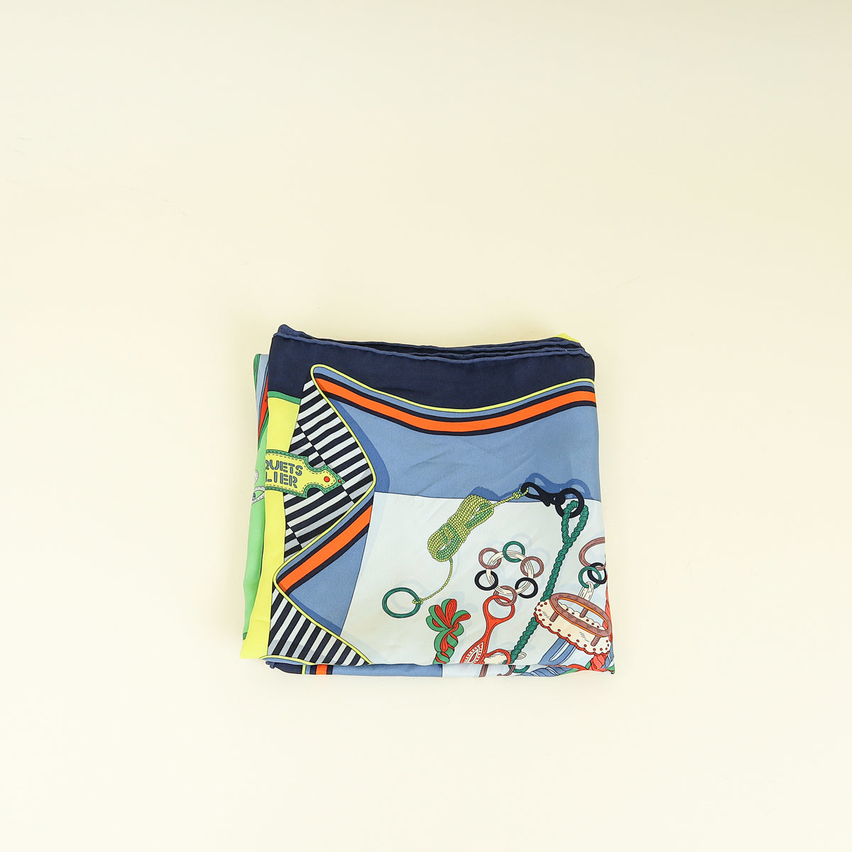 Hermes Bleu Multicolor "Bouquets Sellier" Silk Scarf