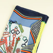 Hermes Bleu Multicolor "Bouquets Sellier" Silk Scarf