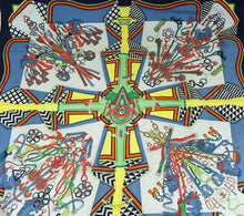 Hermes Bleu Multicolor "Bouquets Sellier" Silk Scarf