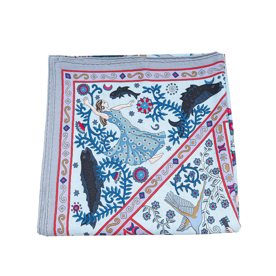 Hermes Bleu Ciel Parme Peuple du Vent Cashmere Silk Shawl