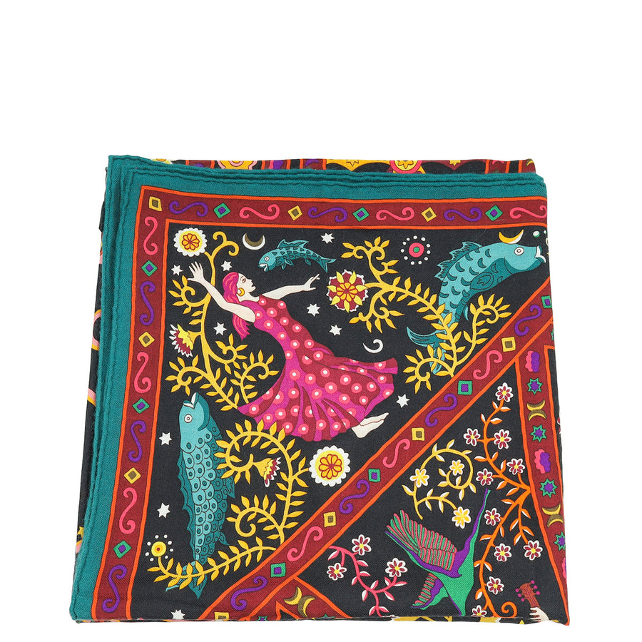 Hermes Tricolor Peuple du Vent Cashmere Silk Shawl