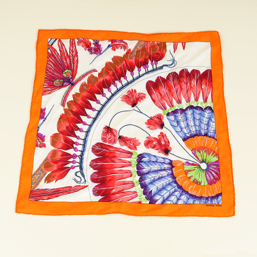 Hermes Orange Multicolor Brazil Detail Silk Scarf