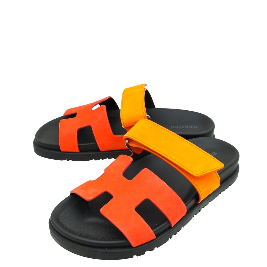 Hermes Bicolor Suede Chypre Sandals 35.5