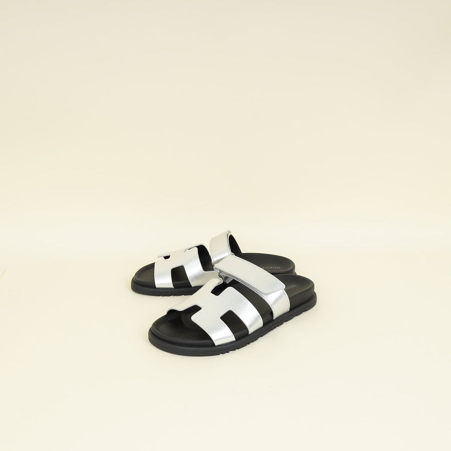 Hermes Gris Argente Chypre Sandal 37.5