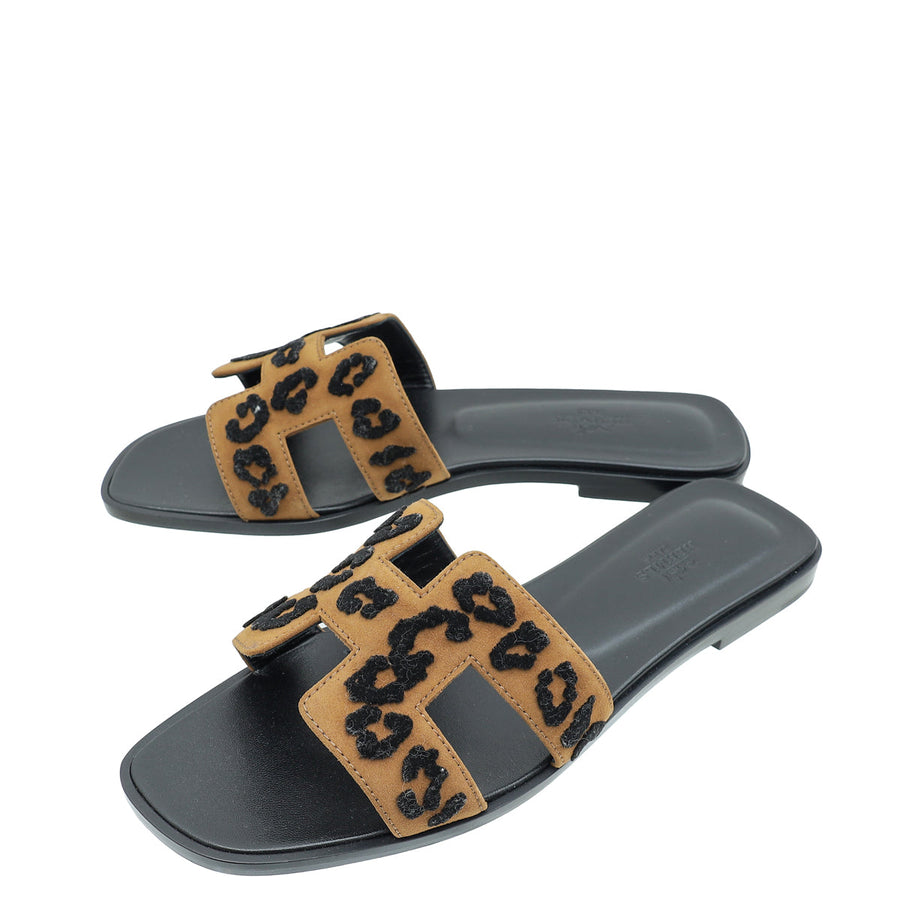Hermes Tricolor Oran Leopard Sandal 38.5