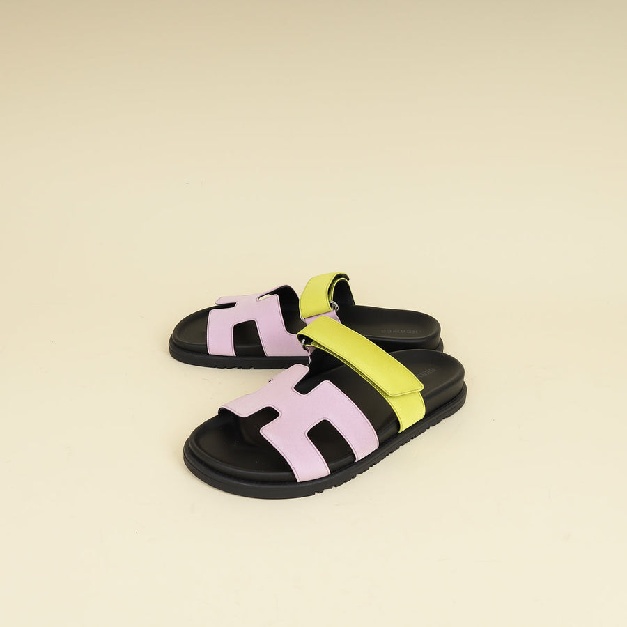 Hermes Bicolor Satin Crepe Chypre Sandals 38