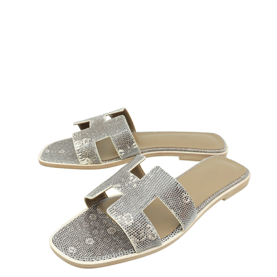 Hermes Ombre Oran Lizard Sandal 39