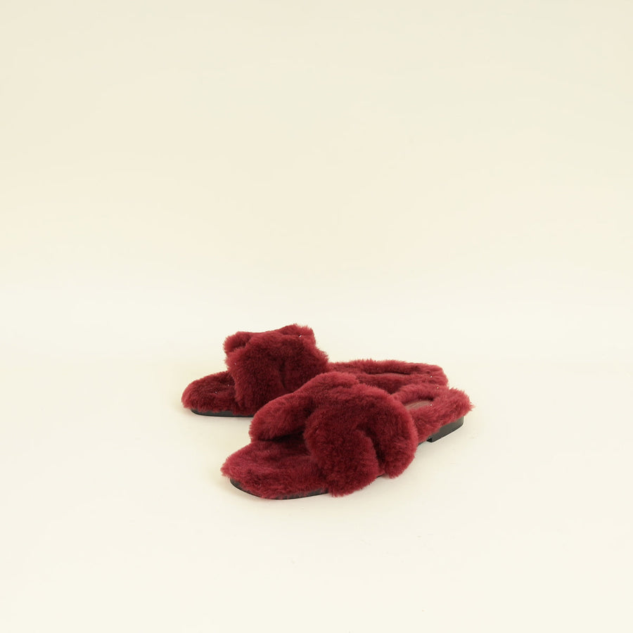 Hermes Rouge H Sherling Oran Sandals 40