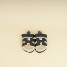 Hermes Noir w/ Shearling Chypre Sandals 37.5