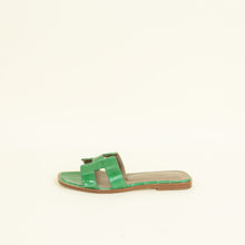 Hermes Bamboo Oran Shiny Alligator Sandal 37.5