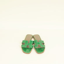 Hermes Bamboo Oran Shiny Alligator Sandal 37.5
