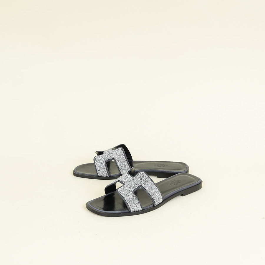 Hermes Noir Oran with Crystal Detail Sandal 37.5
