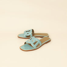 Hermes Turquoise Lizard Omaha Sandals 37