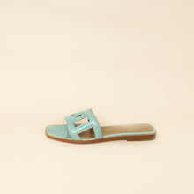 Hermes Turquoise Lizard Omaha Sandals 37