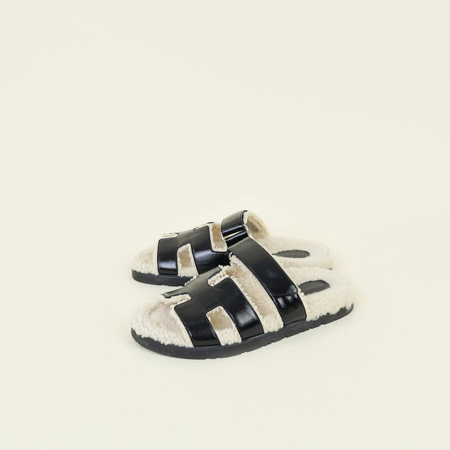 Hermes Bicolor Chypre Shearling Sandal 38
