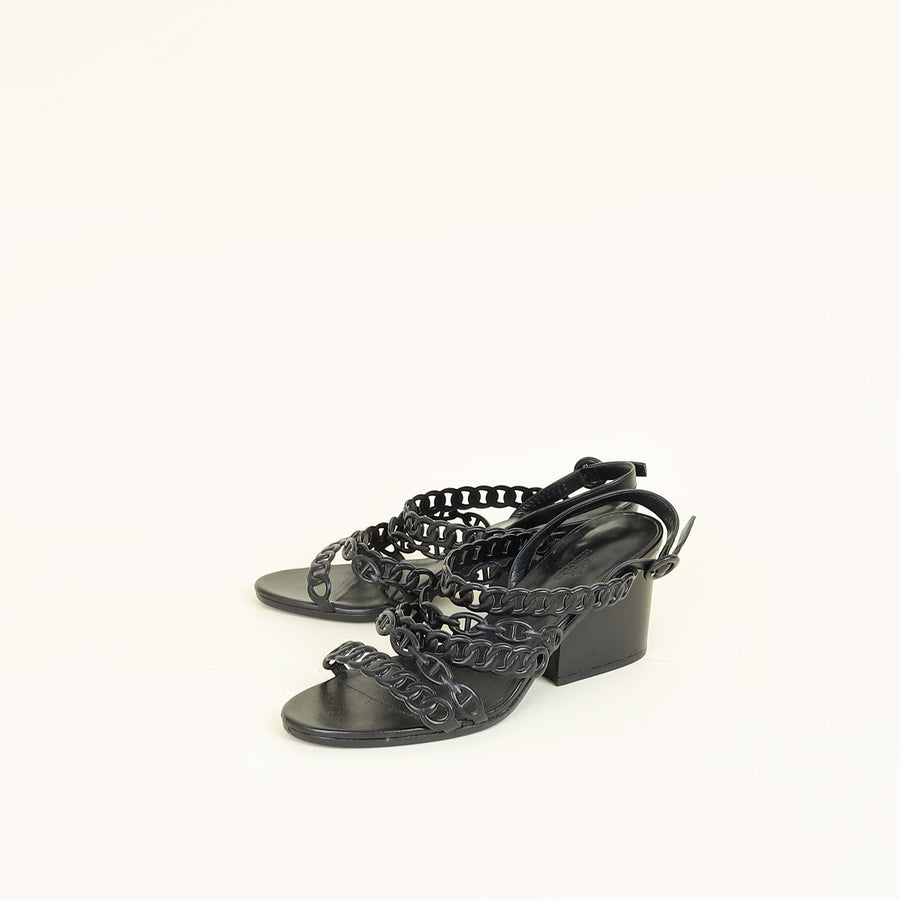 Hermes Black Romanza Sandals 39