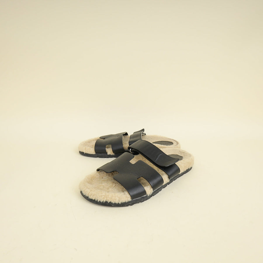 Hermes Bicolor Chypre Sandal With Shearling 42