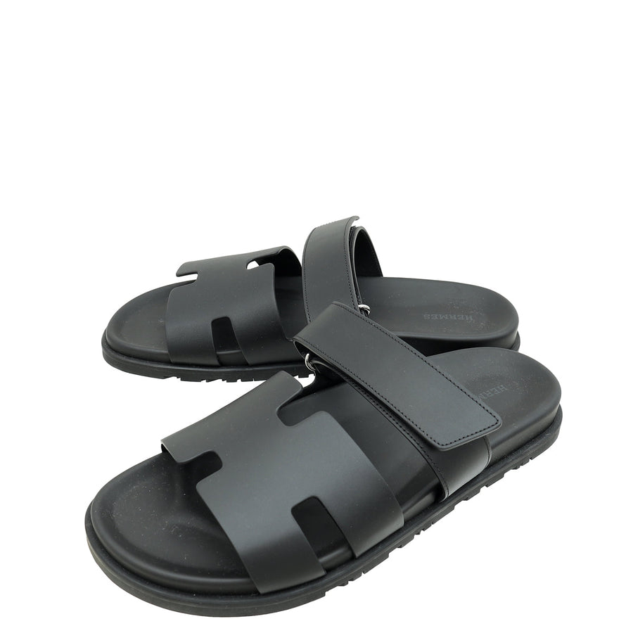 Hermes Black Chypre Sandals 44
