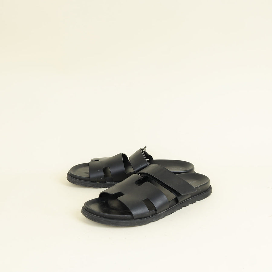 Hermes Noir Chypre Sandals 44.5