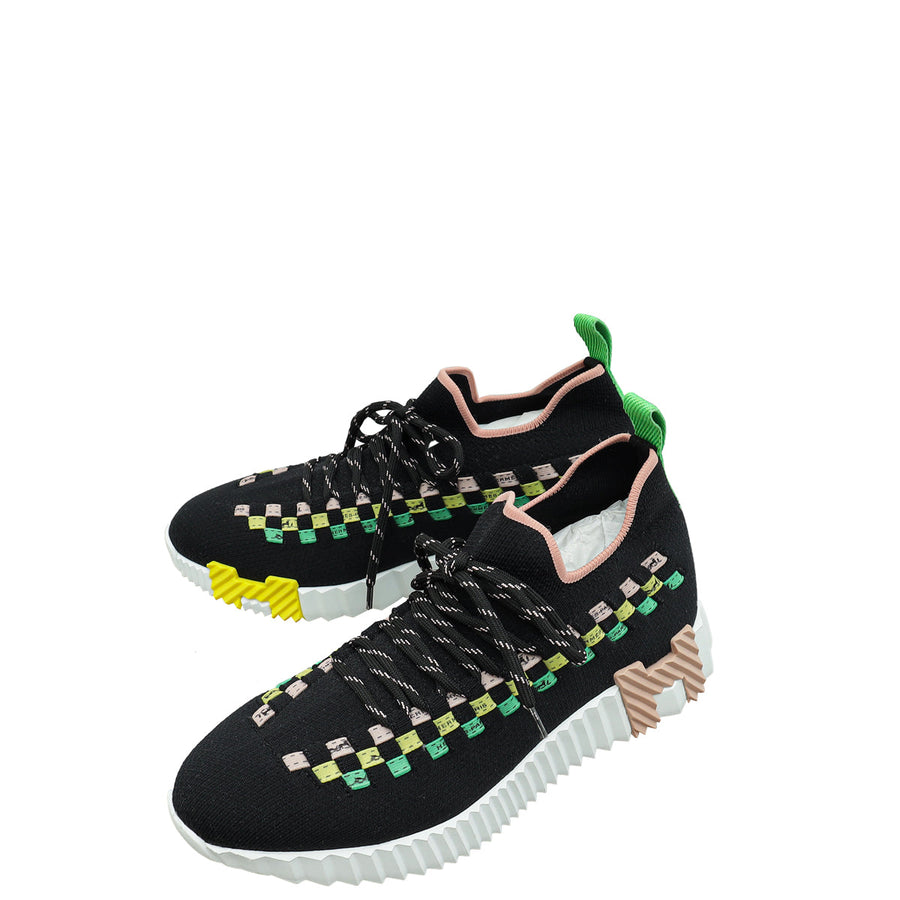 Hermes Black Multicolor Flex Slip On Sneakers 36.5