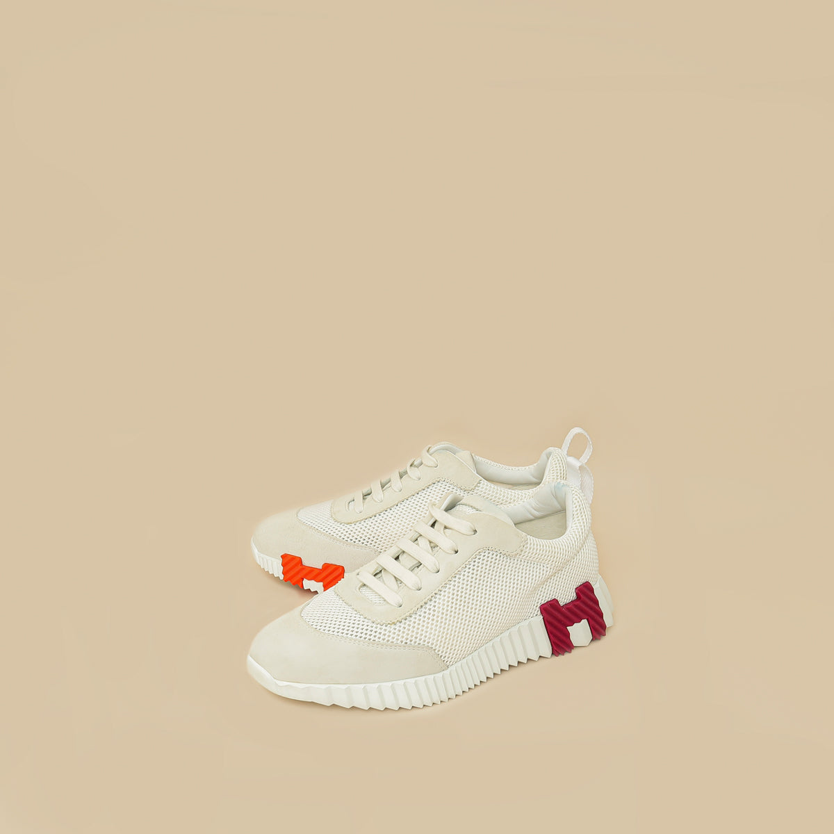 Hermes White Mesh Bouncing Sneakers 37.5