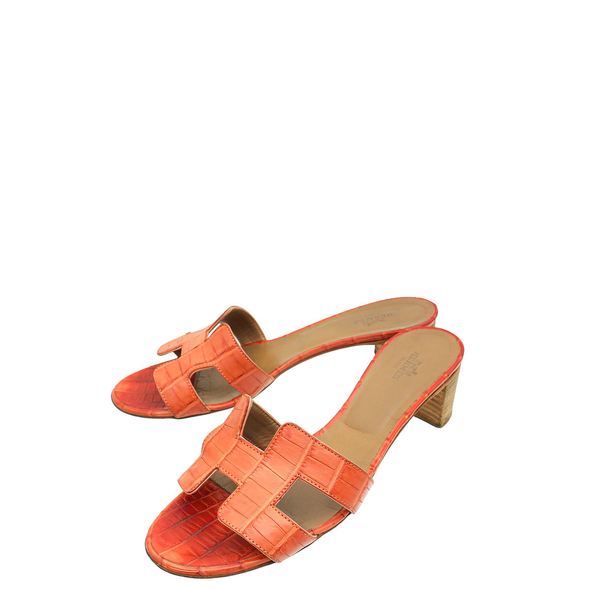 Hermes Orange Corail Matte Alligator Oasis Sandal 37.5