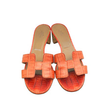 Hermes Orange Corail Matte Alligator Oasis Sandal 37.5