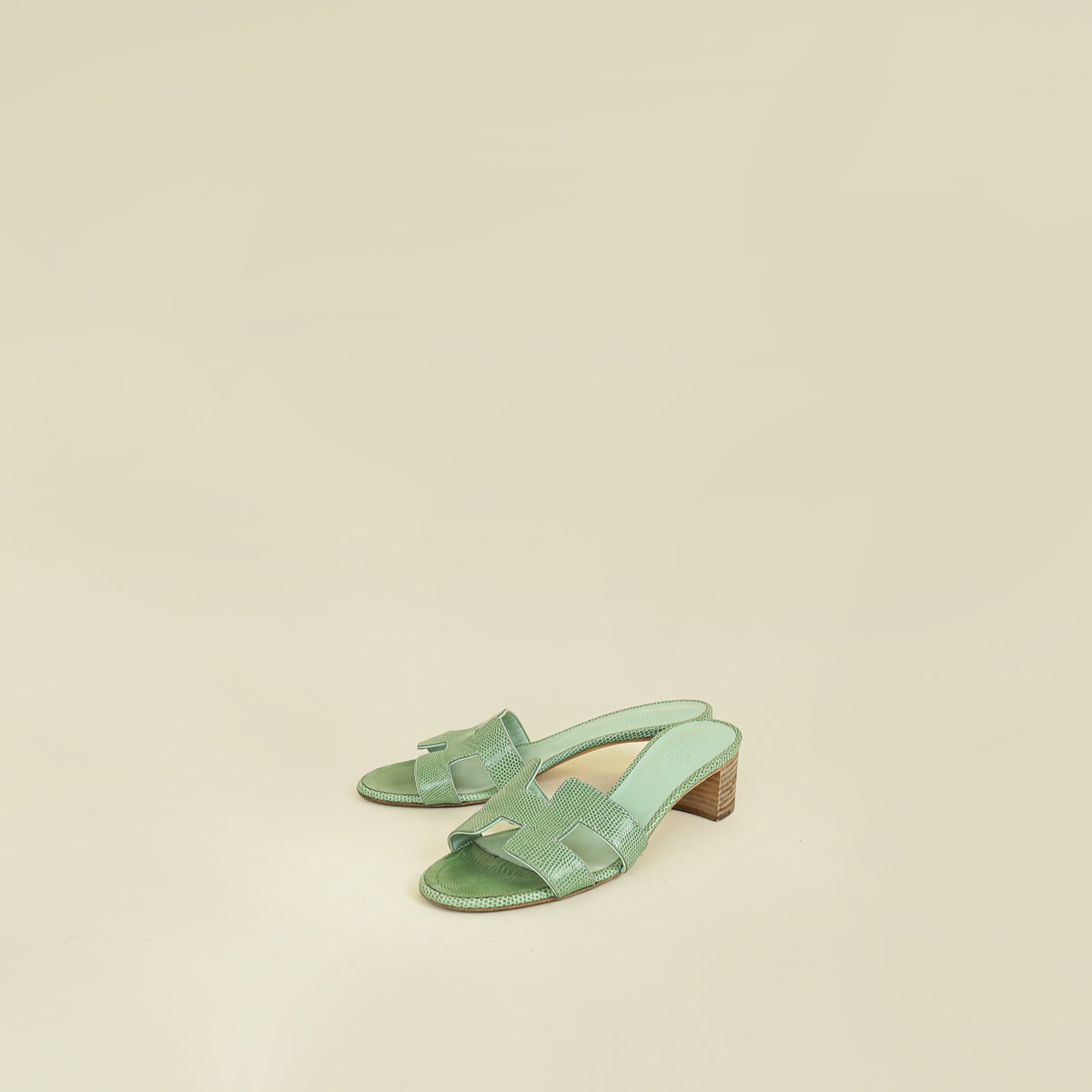 Hermes Vert Jade Lizard Oasis Sandals 37.5