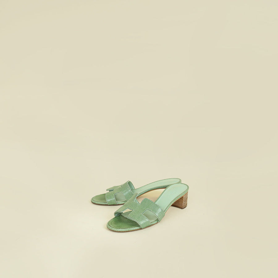 Hermes Vert Jade Lizard Oasis Sandals 37.5