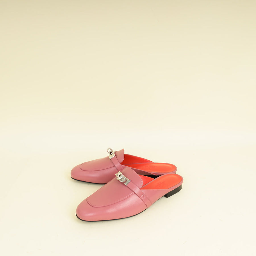Hermes Rose Aphrodite OZ Mules 37.5