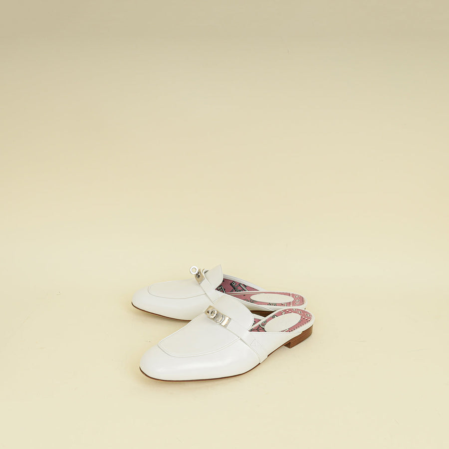 Hermes Blanc OZ Mules 37