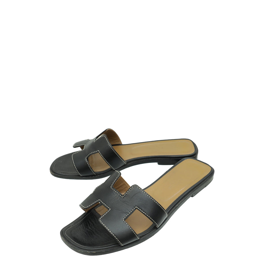 Hermes Noir Oran Sandal 37