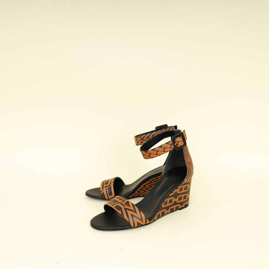 Hermes Bicolor Printed Acapulco Wedge Sandals 37