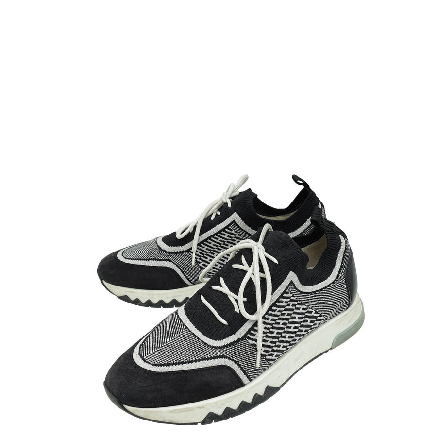 Hermes Bicolor Goatskin Suede Knit Addict Sneakers 38.5
