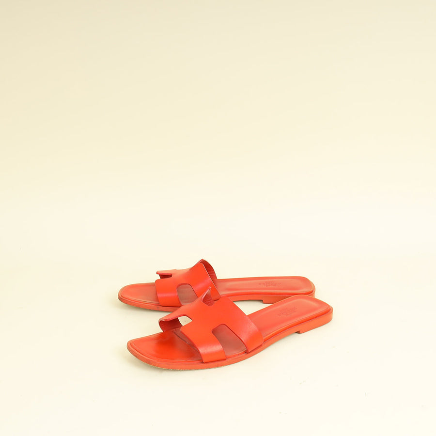 Hermes Coquelicot Oran Sandal 38.5