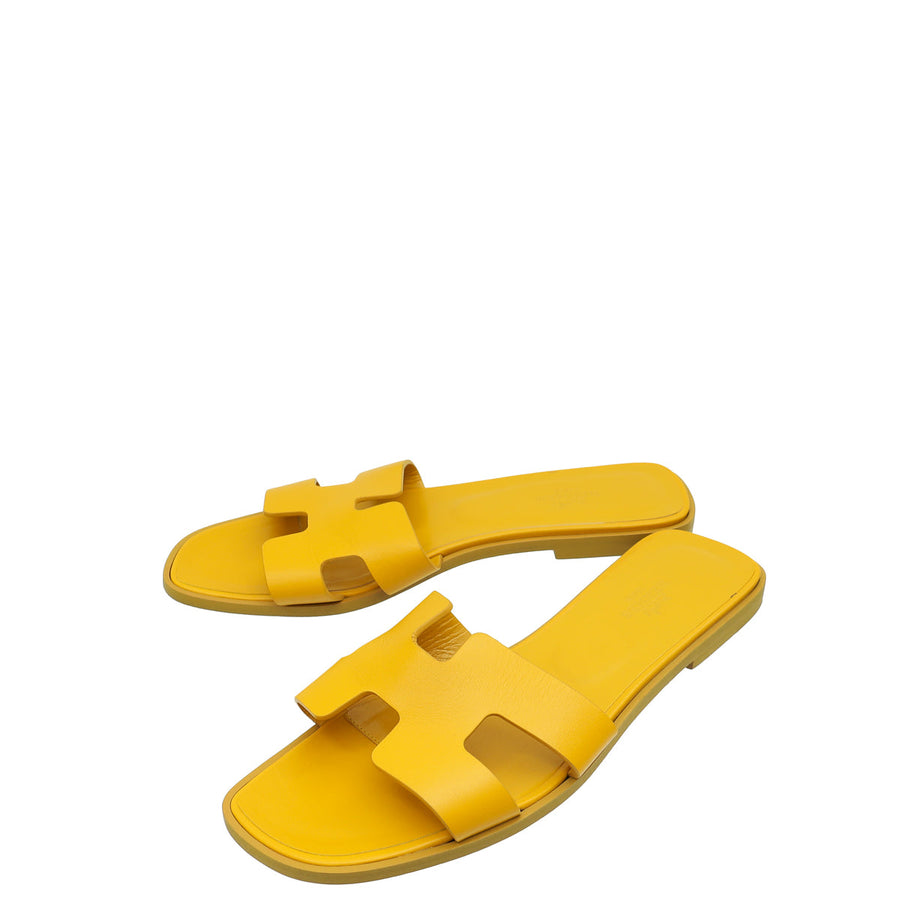 Hermes Jaune Topaz YellowOran Sandals 38.5