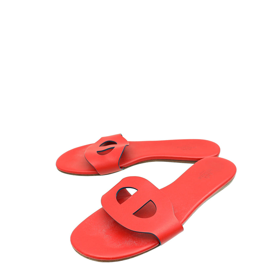Hermes Red Lisboa Sandals 38.5