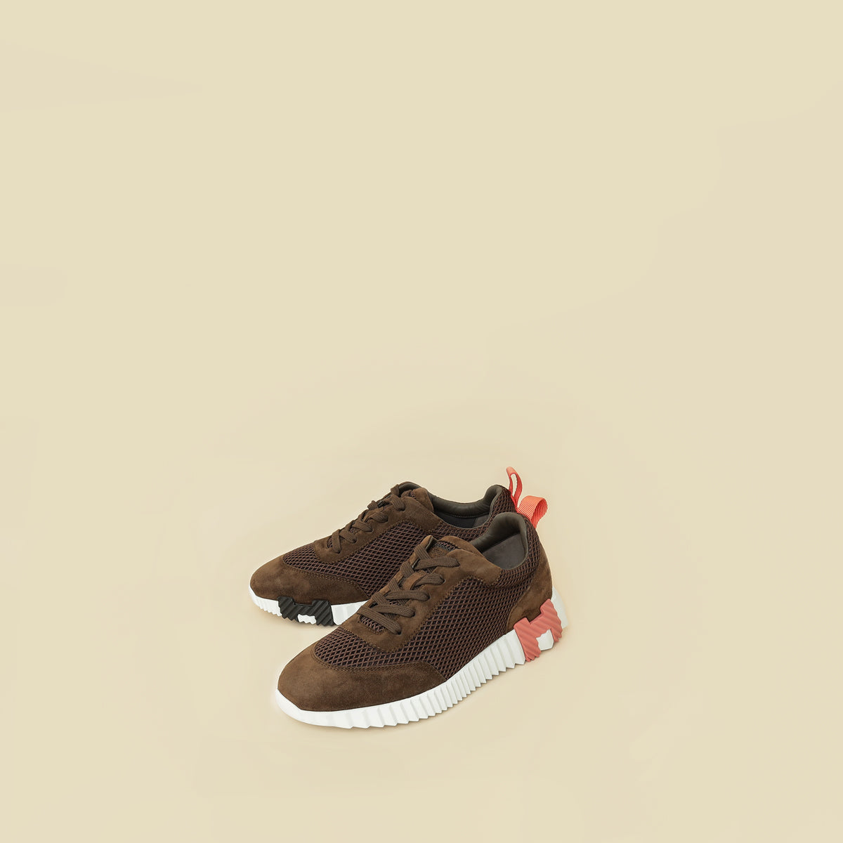 Hermes Dark Brown Suede Mesh Bouncing Sneaker 38.5