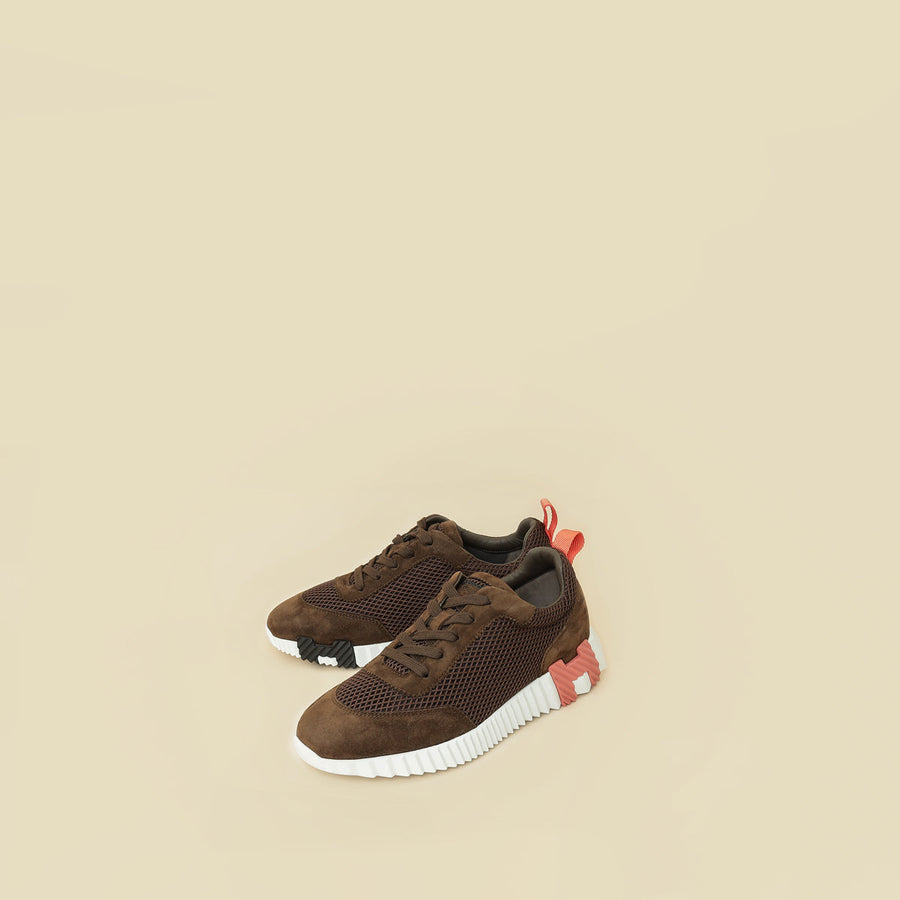 Hermes Dark Brown Suede Mesh Bouncing Sneaker 38.5