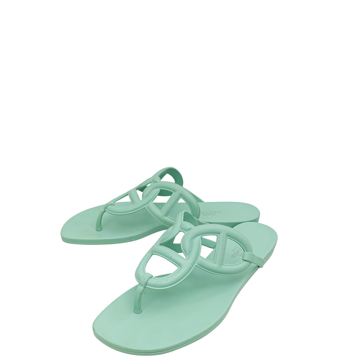 Hermes Vert Embrun Rubber Egerie Sandal 38