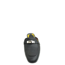 Hermes Noir Oz Mules w/Printed Cotton Insole 38