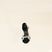 Hermes Noir Premiere 70 Crystal Details Suede Goatskin Sandal 39.5