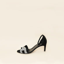 Hermes Noir Premiere 70 Crystal Details Suede Goatskin Sandal 39.5