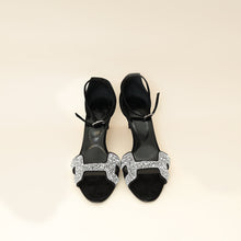 Hermes Noir Premiere 70 Crystal Details Suede Goatskin Sandal 39.5