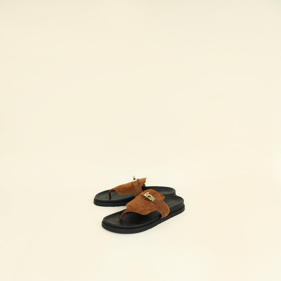 Hermes Gold Suede Goatskin Empire Sandal 40
