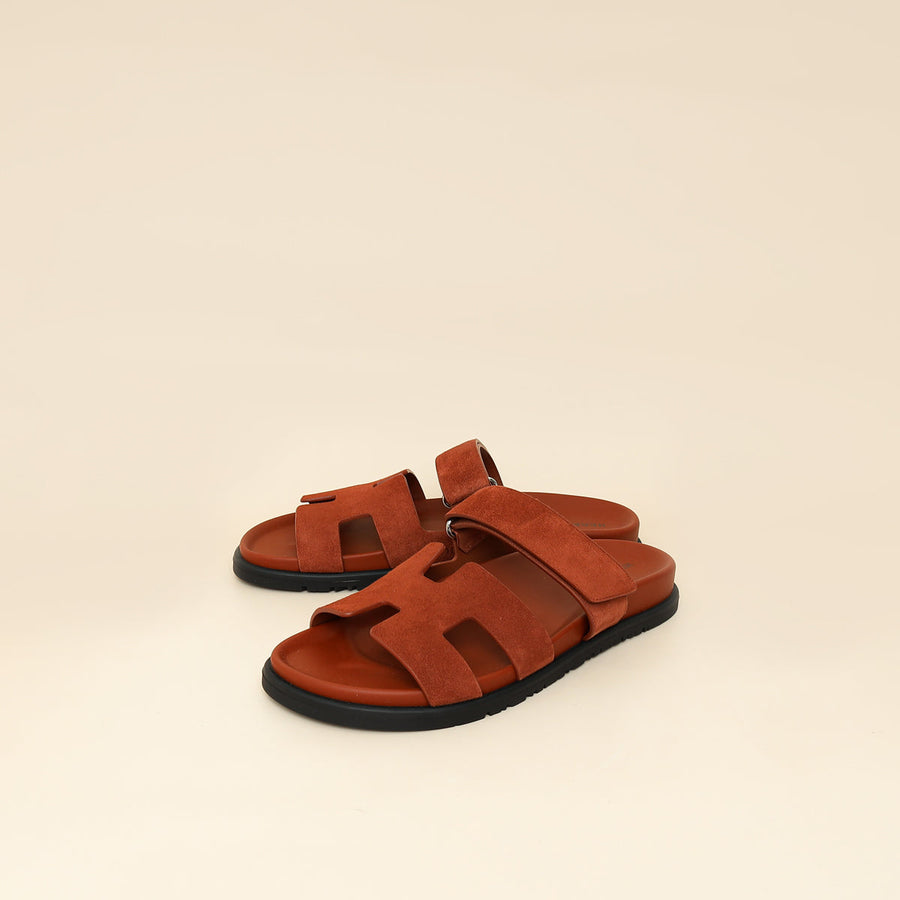 Hermes Maroon Muscavado Chypre Suede Goatskin Sandal 40