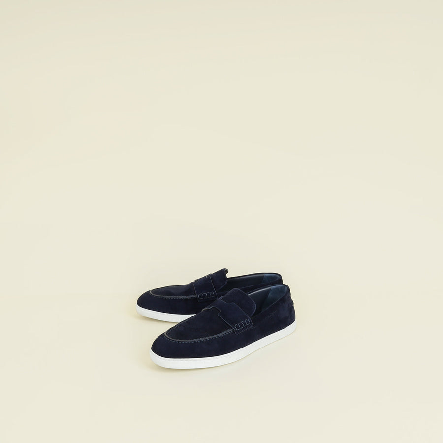 Hermes Bleu Indigo Job Suede Goatskin Loafer 42.5